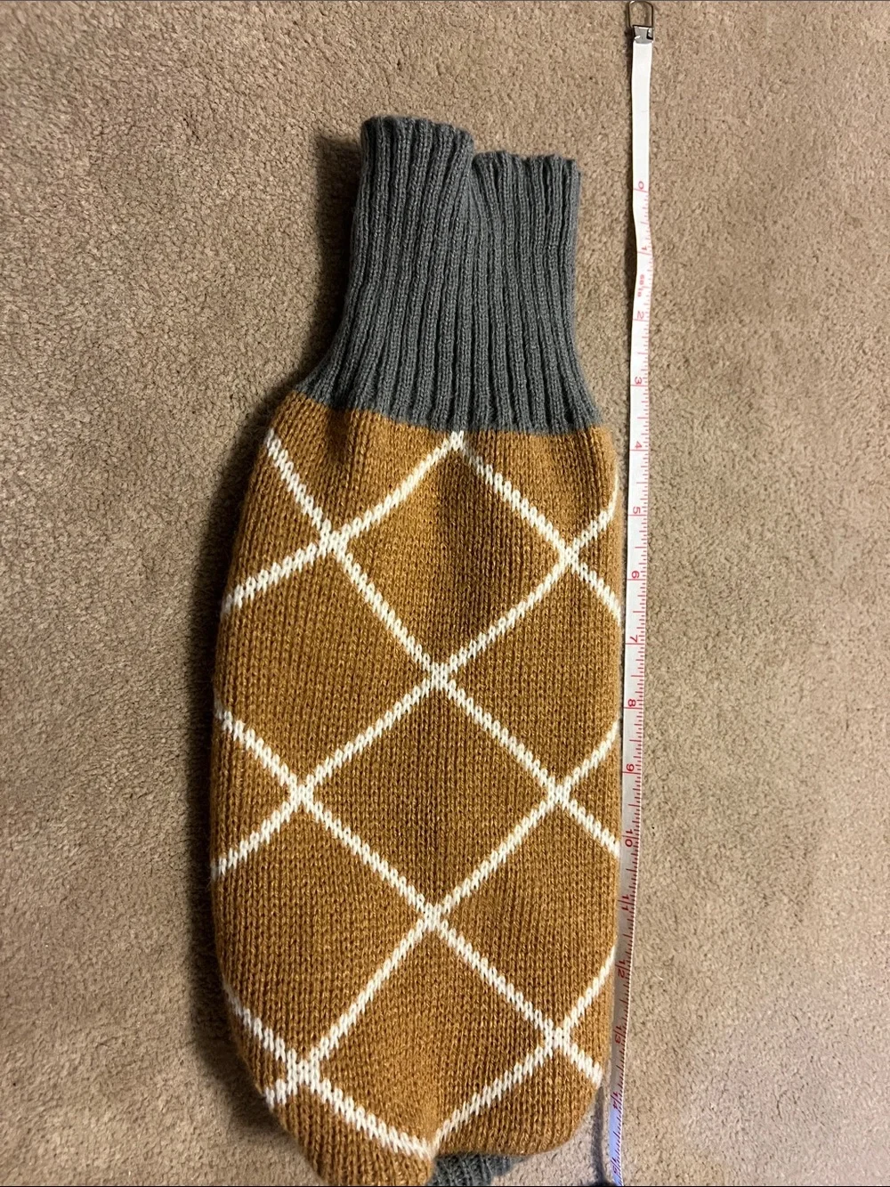 Cozy Argyle Knit Pet Sweater - Mustard & Gray